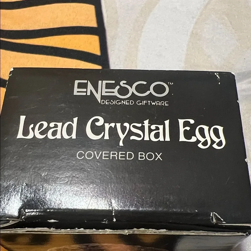 Vintage Enesco Crystal Egg with Green Bow Accent